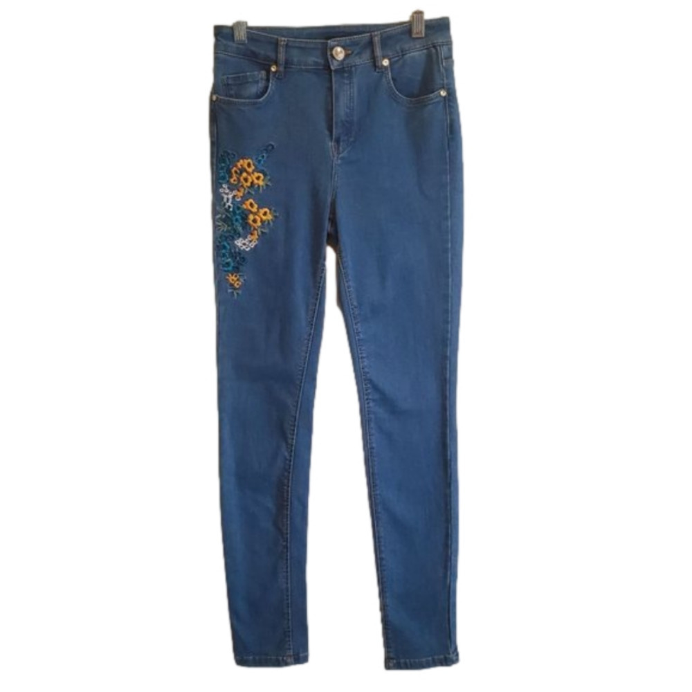 Massimo Dutti 2 Skinny Jeans embroidered High Rise Boho Bohemian NWOT